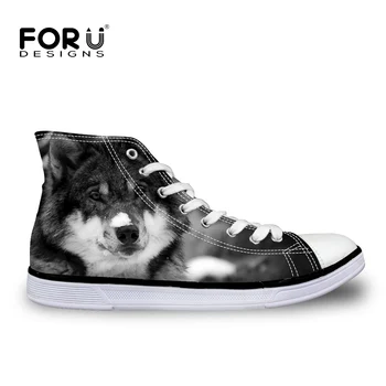 

FORUDESIGNS Cool Animal Wolf Pattern Men's Vulcanized Shoes High Top Men Casual Canvas Shoes for Teenage Lace-up Flats Shoes Man