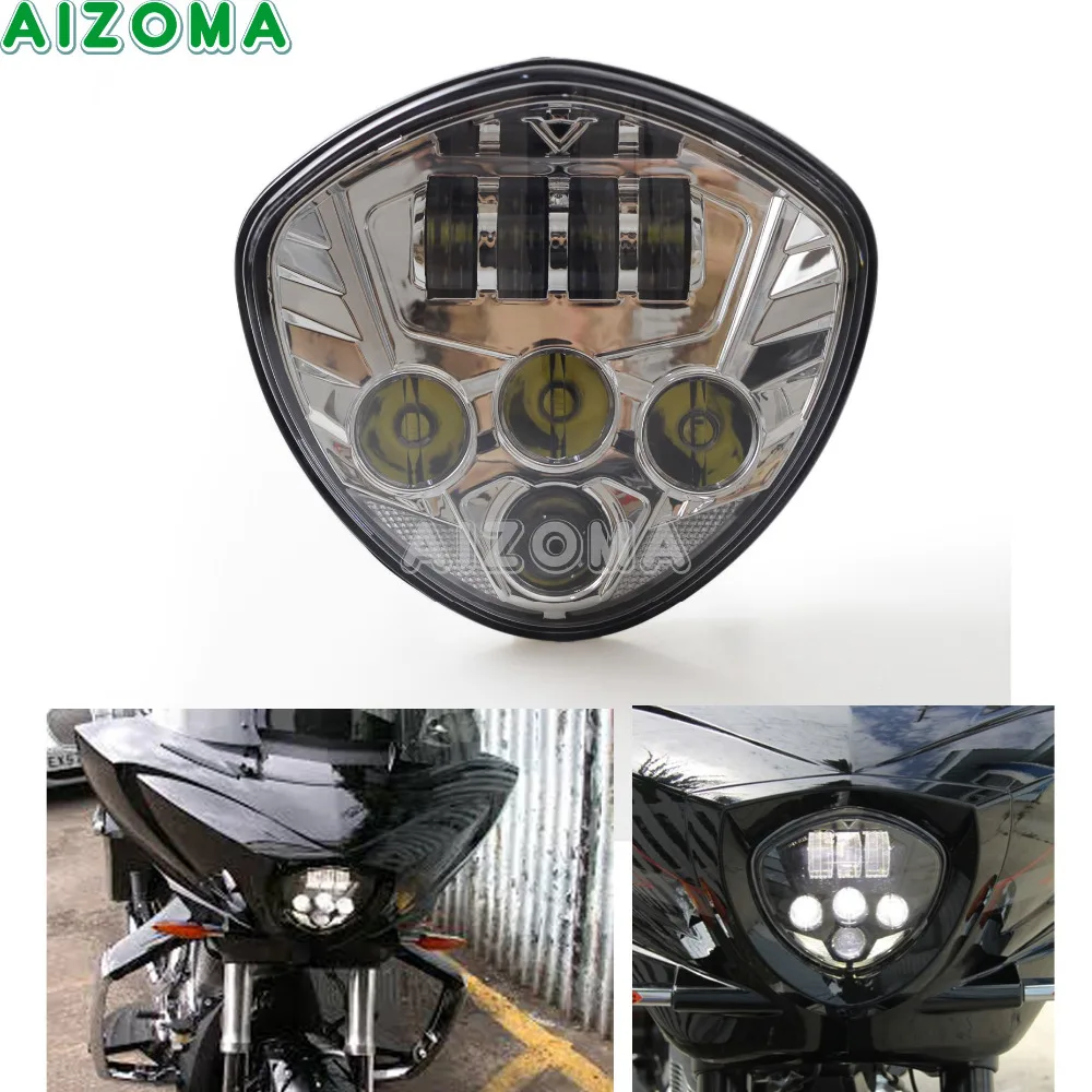 Chrome Motorcycle LED Headlight Aluminum Victory Hi/Lo Beam Headlamp Indicators For Harley Cruisers Custom Chopper Head Light Chrome Motorcycle LED Headlight Aluminum Victory Hi/Lo Beam Headlamp Indicators For Harley Cruisers Custom Chopper Head Light