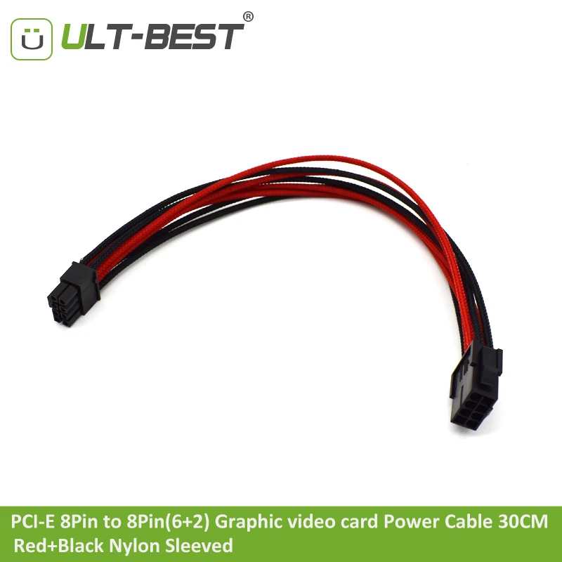 

ULT-Best PCI-E PCIE 8Pin (6+2) Male to 8pin Female Red Black Nylon Sleeved Power Supply Extension Cable for Graphic Card 18AWG