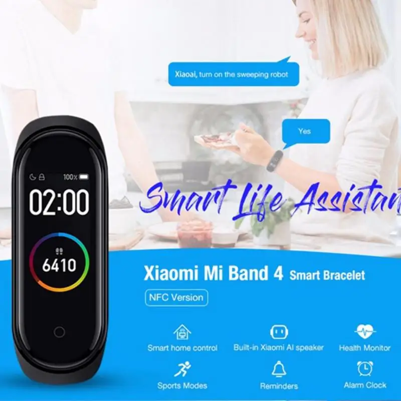 mi Band 4 NFC функция голосового управления Xiaomi mi Band 4 Водонепроницаемый 50 м подводный фитнес-трекер умный Браслет mi band 4