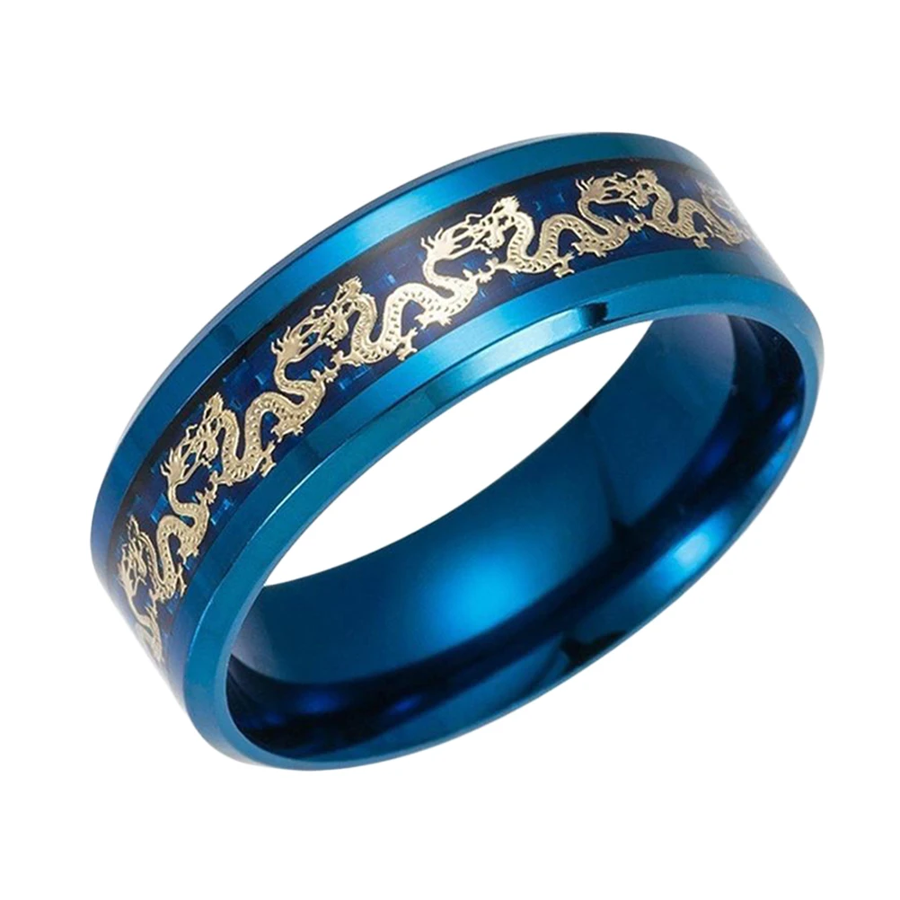 PIXNOR Винтаж золото Титан кольцо шириной эффект Дракон узор синий Кольца для