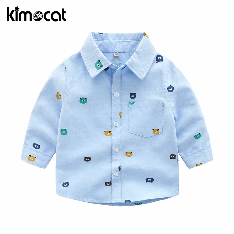 Детские рубашки Kimocat для мальчиков хлопковые однотонные 100% одежда классические