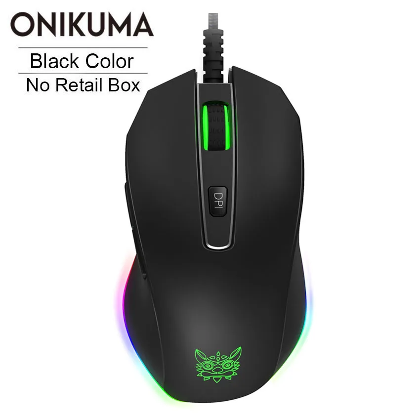 Black No Retail Box ONIKUMA Проводная игровая мышь usb тихий щелчок 6 кнопок 3000 dpi оптическая компьютерная мышь Бесшумная игровая мышь для ноутбука PC Gamer - Цвет: Black No Retail Box