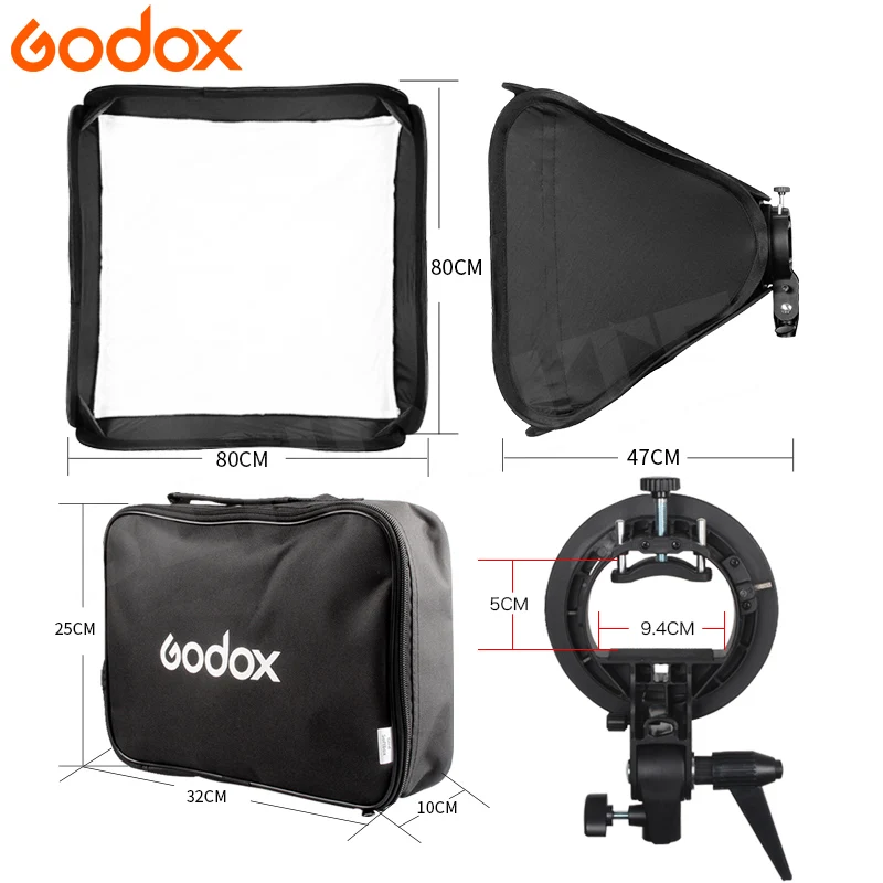 Godox 80*80 cm Softbox plegable 80x80 Flash plegable + soporte tipo S Bowens soporte + Kit de bolsa para Flash de estudio fotográfico speedlite - 3