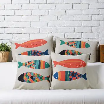 

Many fish and more happiness American Pastoral Linen pillow cushion Square Pillowcases Home Decor sofa cushions