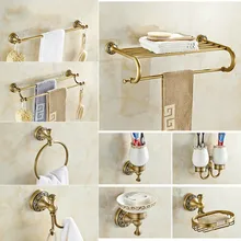 Antique Brushed Brass Bathroom Accessories Sets European Carving Bronze Bathroom Hardware Set Bathroom Products Rw2