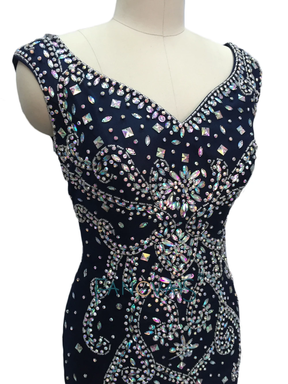 Real Photo Luxury Mermaid Evening Dresses Long Dark Navy Prom Dresses 2019 Heavy Beaded Crystal Party Gown Robe de Soiree MD12