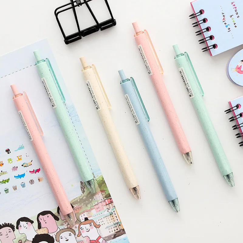 

Solid color Wheat straw Press gel pen 0.5 refill Black ink stationary kawaii cute korea japanese kawai school material ZXB101