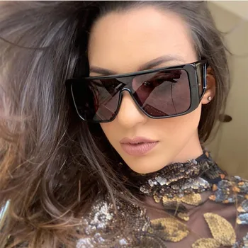 

Oversized mirror Square sunglasses women retro Big frame Flat top men's sunglasses 2019 Pink Female Shades glasses