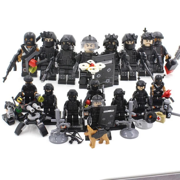 legoinglys military 8pz City Police SWAT Team Army Soldiers With Weapons WW2 Building font b Blocks