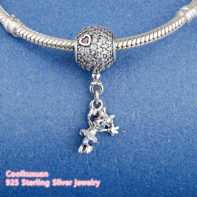 

Mother's Day 925 Sterling Silver Floating Minnie Dangle Charm, Red & Clear CZ & Light Blue Enamel Beads Fit Pandora Bracelet