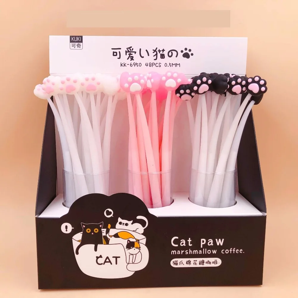Garra da Pata do Gato Caneta de Tinta Pen entre Pen Unidades Pacote Criativo Balançando Gato Silicone Gel Estudantes Escola Escritório Dom Preta Suprimentos 48 - 2 Cheap Canetas de gel