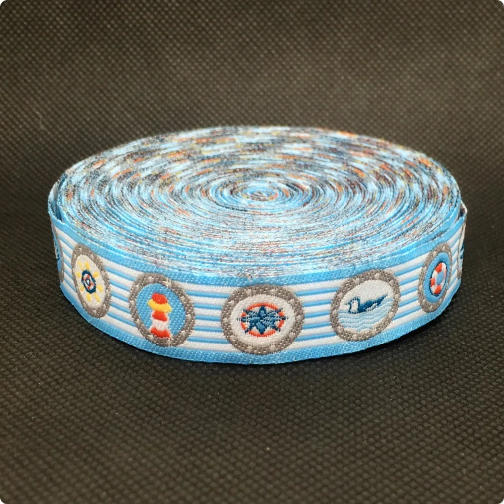 

2015 NEW wholesale 5/8" 16mm10y/lots Polyester Ocean series Woven Jacquard Ribbon For Dog Collar KT2015041802