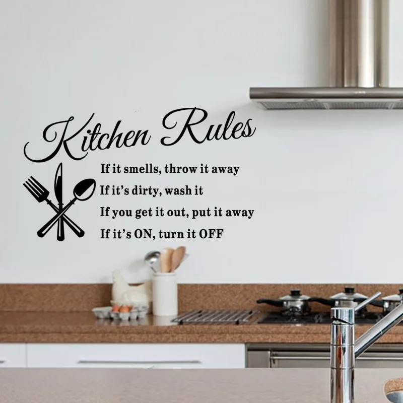 

[Heatboywade]Black "Kitchen Rules" Characters Wall Stickers for Kitchen Fridge Window Decoration Art Wall Decals DIY Mural dc8