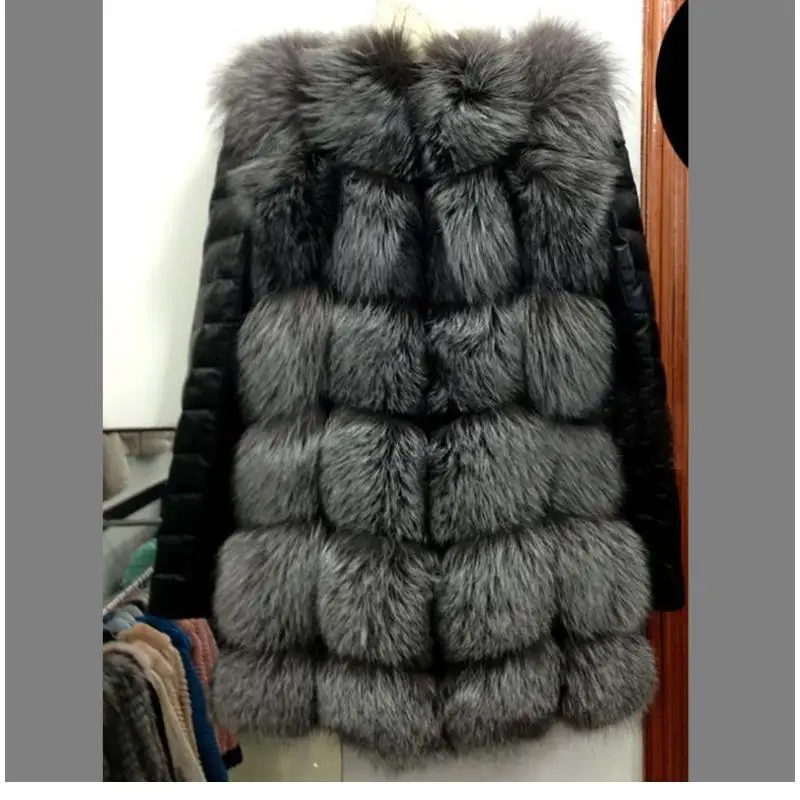 LZJ новые высококачественные шуба из искусственного меха серебристой лисы, теплое зимнее пальто из искусственной кожи с рукавами, пальто из лисы, пальто больших размеров