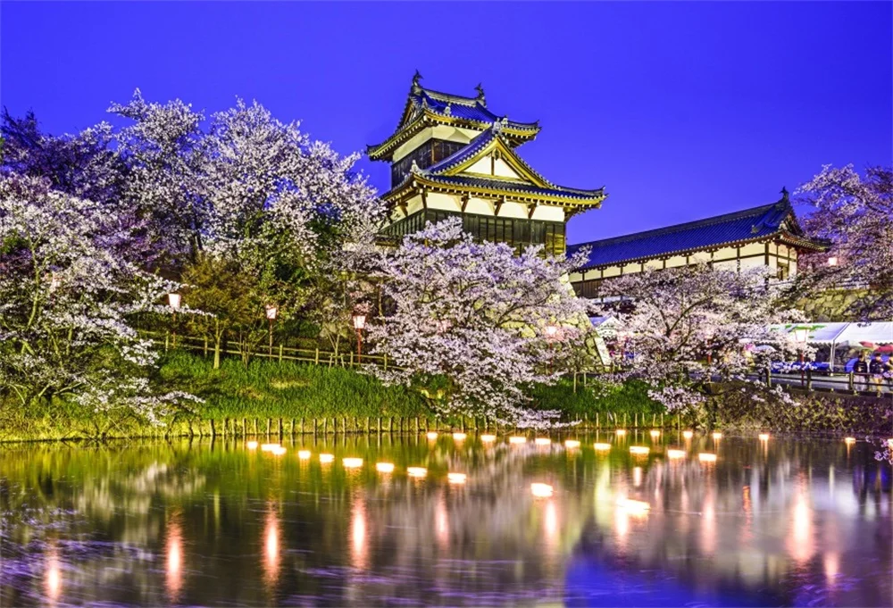 

Laeacco Blossom Flower Old Chinese Buildings Scenic Photographic Backgrounds Customized Photography Backdrops For Photo Studio