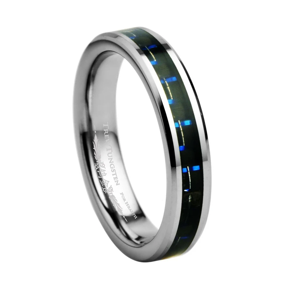 

Tungsten Carbide Rings with Black & Green Carbon Inlay Width - 4mm /TURI0013L