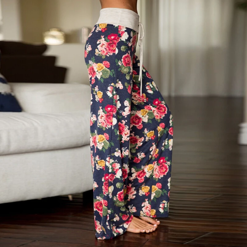 Femmes Boho Pantalon цветочные повседневные свободные винтажные большие Панталоны брюки-Палаццо женские цветочные брюки Капри