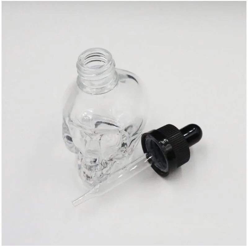 Портативная пустая 30 мл стеклянная бутылка в форме черепа с чистой капельницей для глаз трубки эфирное масло жидкий реагент Пипетка бутылка для многоразового использования M39C