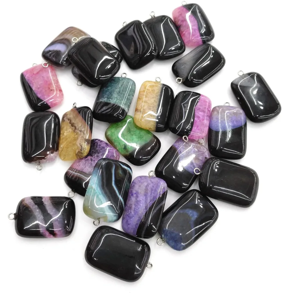 

Natural stone DIY decorative rectangular colorful Agates Necklace Pendant size 20x32mm