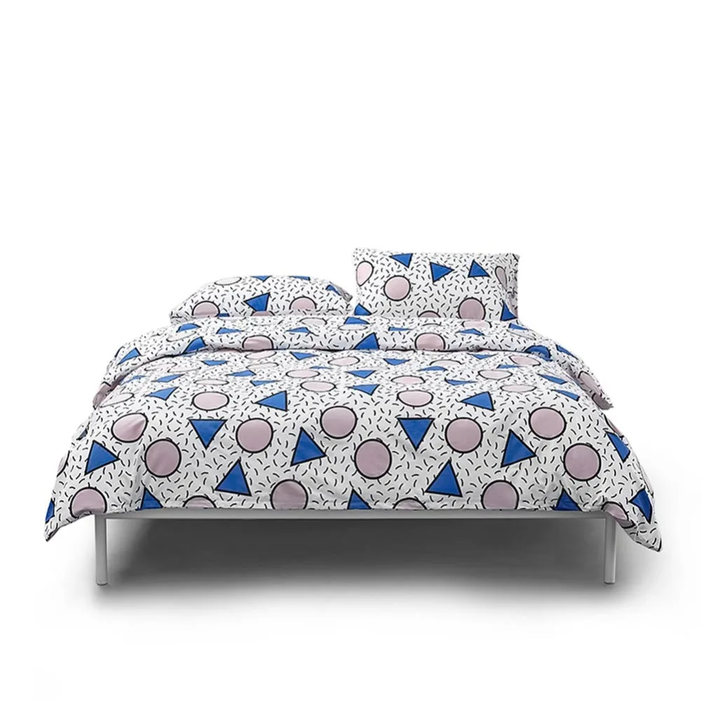 

2019 Simple Geometric Blue Pink Bedding Set Duvet Cover 3/4 pcs Twin Queen King Flat Sheet Soft Cotton Bedlinens Pillowcases