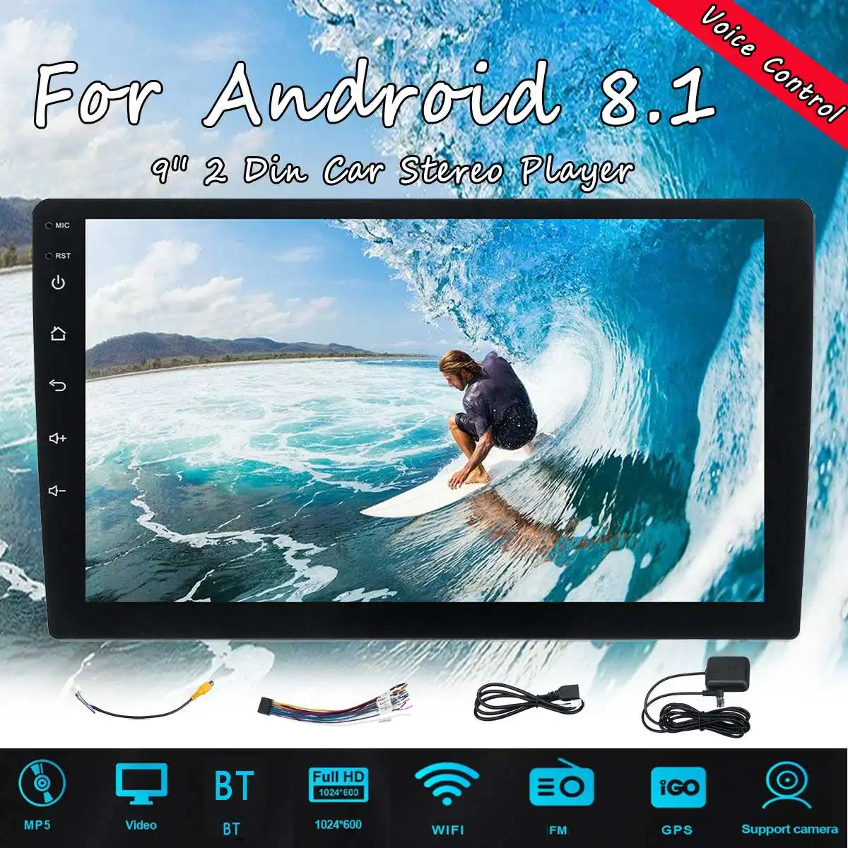 

1+16G 9 INCH Android 8.1 2 DIN Voice control Car Multimedia Player Car Stereo Radio Video MP5 Player WiFi GPS Navigation
