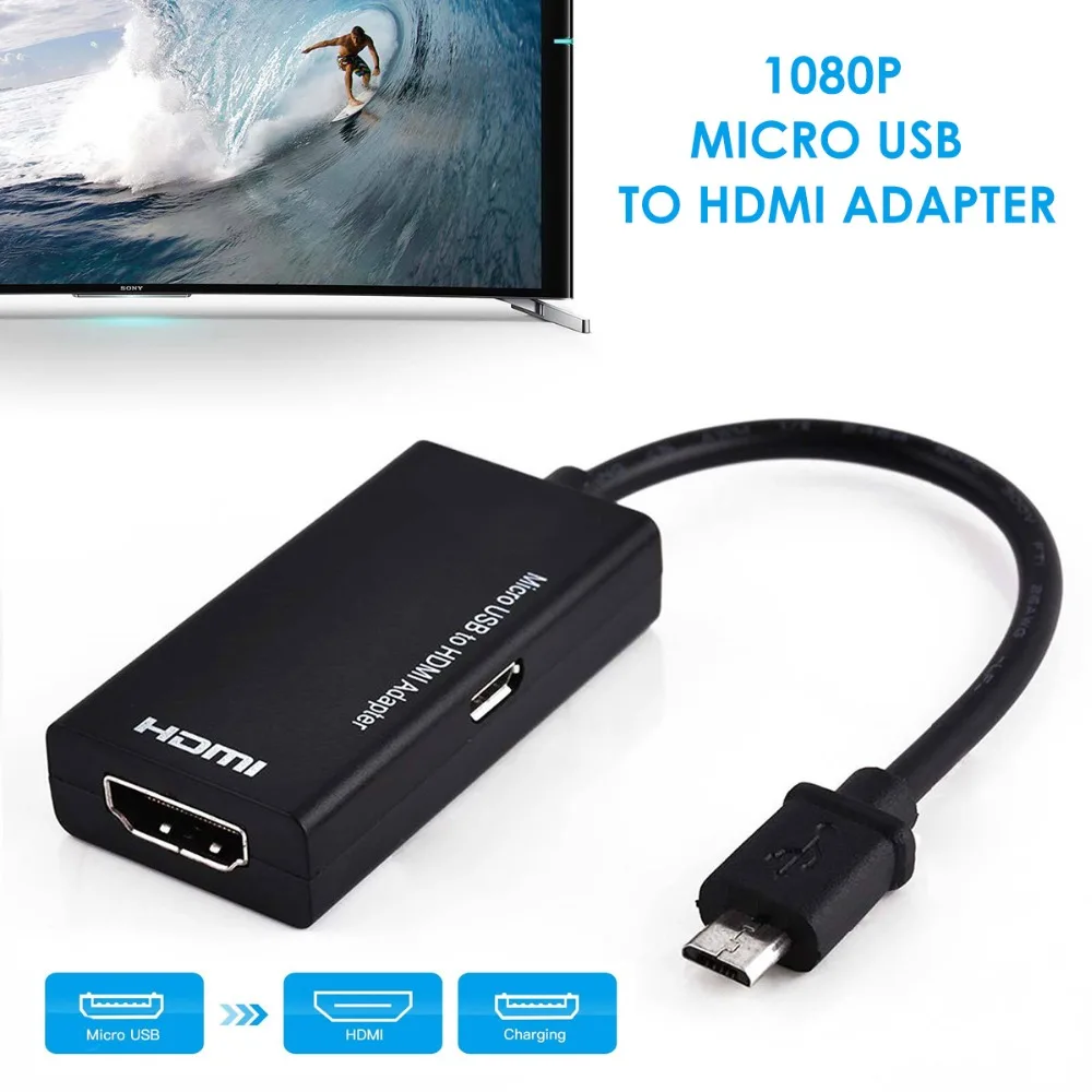 SOONHUA ABS черный микро-usb к HDMI адаптер Поддержка 1080 P конвертер для ТВ HD HDMI аудио видео кабель для samsung huawei Xiaomi