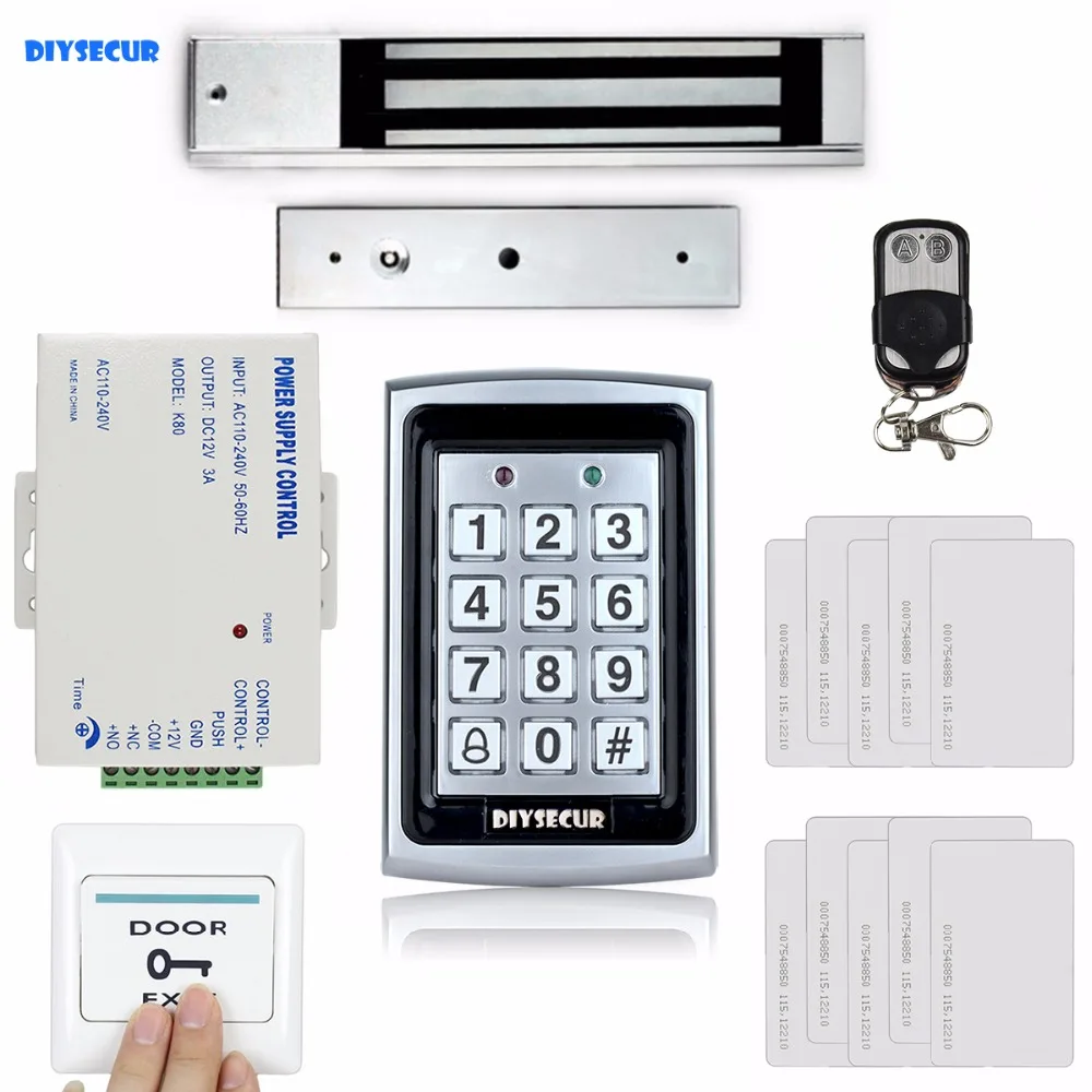 

DIYSECUR 125KHz RFID Keypad Door Access Control Security System Kit + 280kg Magnetic Lock + Power Supply +Remote Control 7612