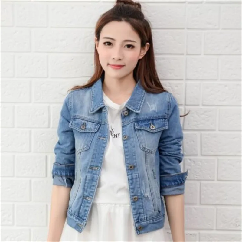 Goedkoop Jas Vrouwen Jeans Jas Voor Vrouwen Jean Jas Windjack Meisjes Fashion Casual Vintage Retro Lange Mouwen Blauw Zwart Wit Larg