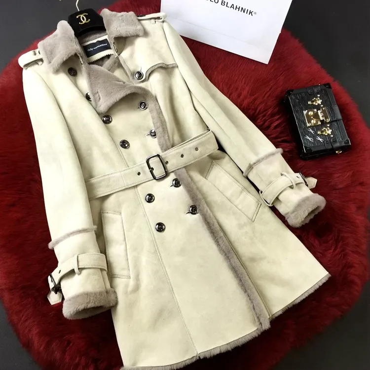 female fur coat fur wool belt new women's fur coat...