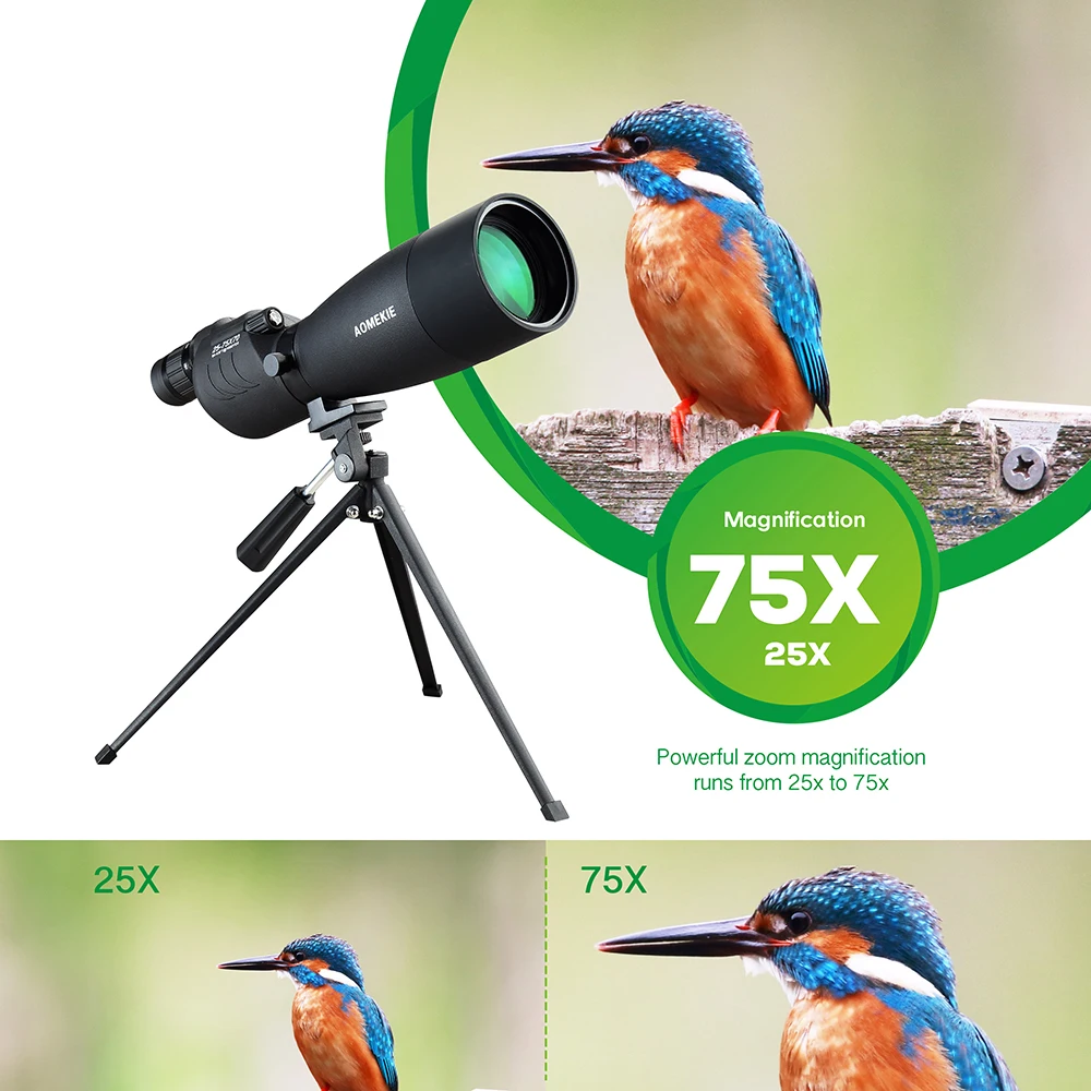 AOMEKIE 70 мм объектив Зрительная труба 25-75X зум со штативом для наблюдения за птицами охоты высокой мощности монокулярный телескоп BAK4 призма