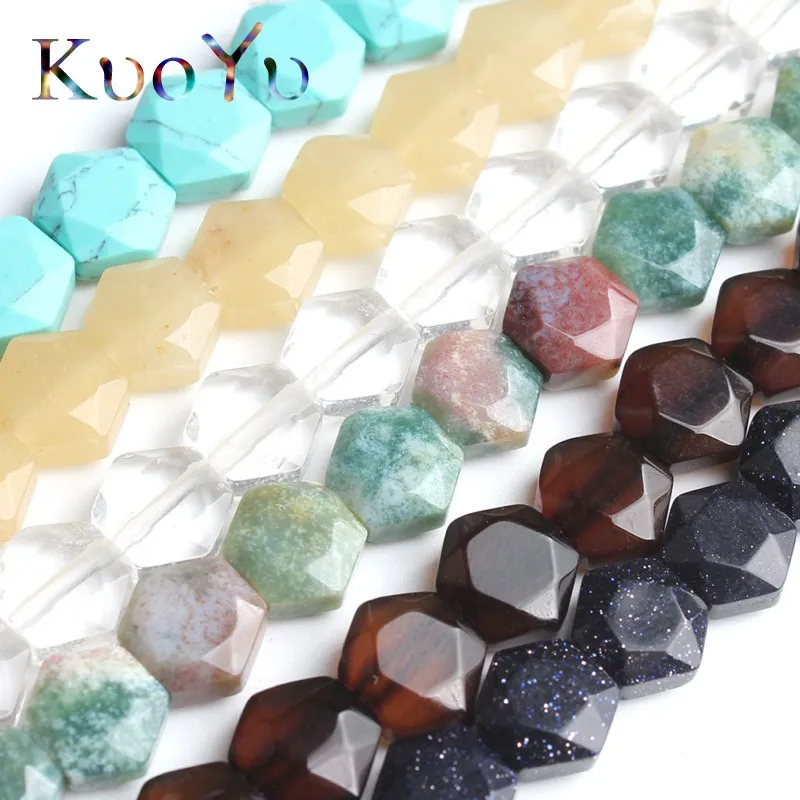 

8x8mm Natural Agates Jades Turquoises Stone Beads Faceted Hexagon Shape Loose Spacer Beads For Jewelry Making DIY Bracelet 7.5"