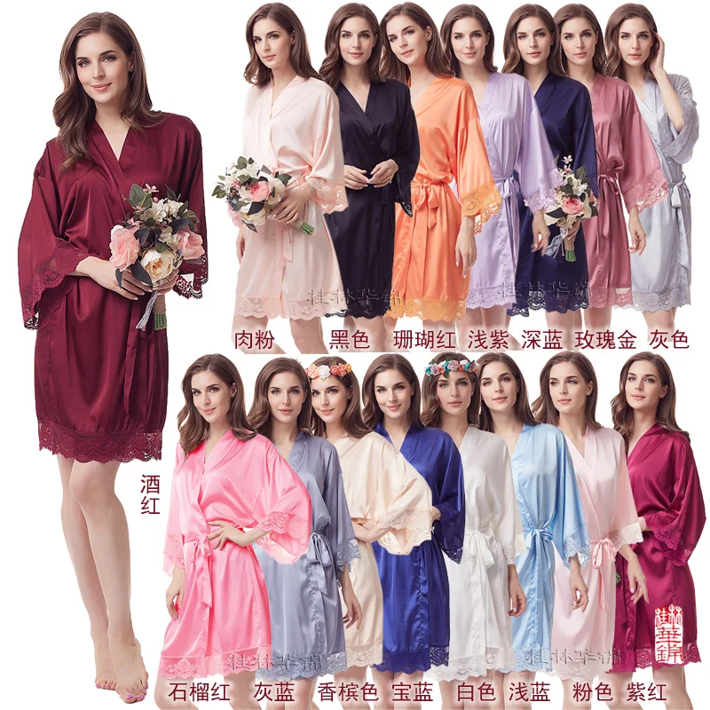 

lace robe supper soft robes wedding bridal party gift robe Silky lady night sleepwear Satin robe A400C