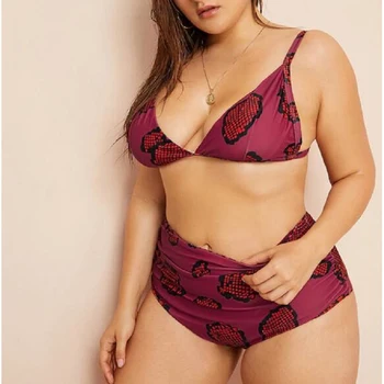 

2019 Bikini Swimwear Women Red Big Sexy Plus Size Bikini Push Up High Waist 3xl 2 Piece Oversize Print Fat Swimsuit Women