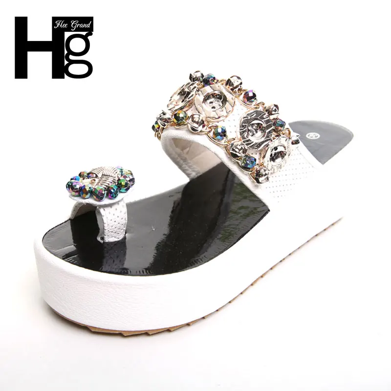 

HEE GRAND Bling Bling Crystal Women's Flip Flops Fashion Summer Style Platform Slippers for Woman XWT697
