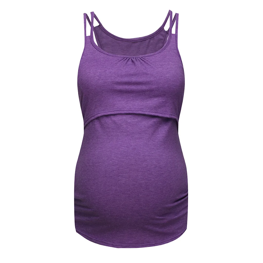 

LONSANT Maternity Blouse Women Short Sleeve Pure Colour Tops Breastfeeding Nusring Maternity Cotton blend Clothes daily Vest