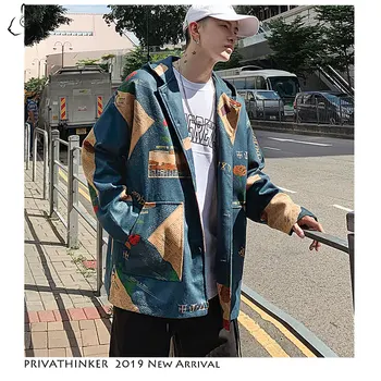 

Privathinker Streetwear 2020 Man Woollen Cloth Jackets Mens INS Windbreaker Jackets Male Autumn Korean Print Oversize Jackets