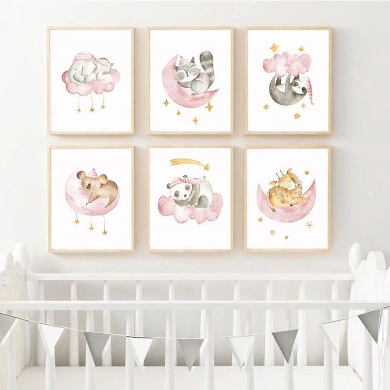 Sleeping Safari Animals Prints Kids Room Decor