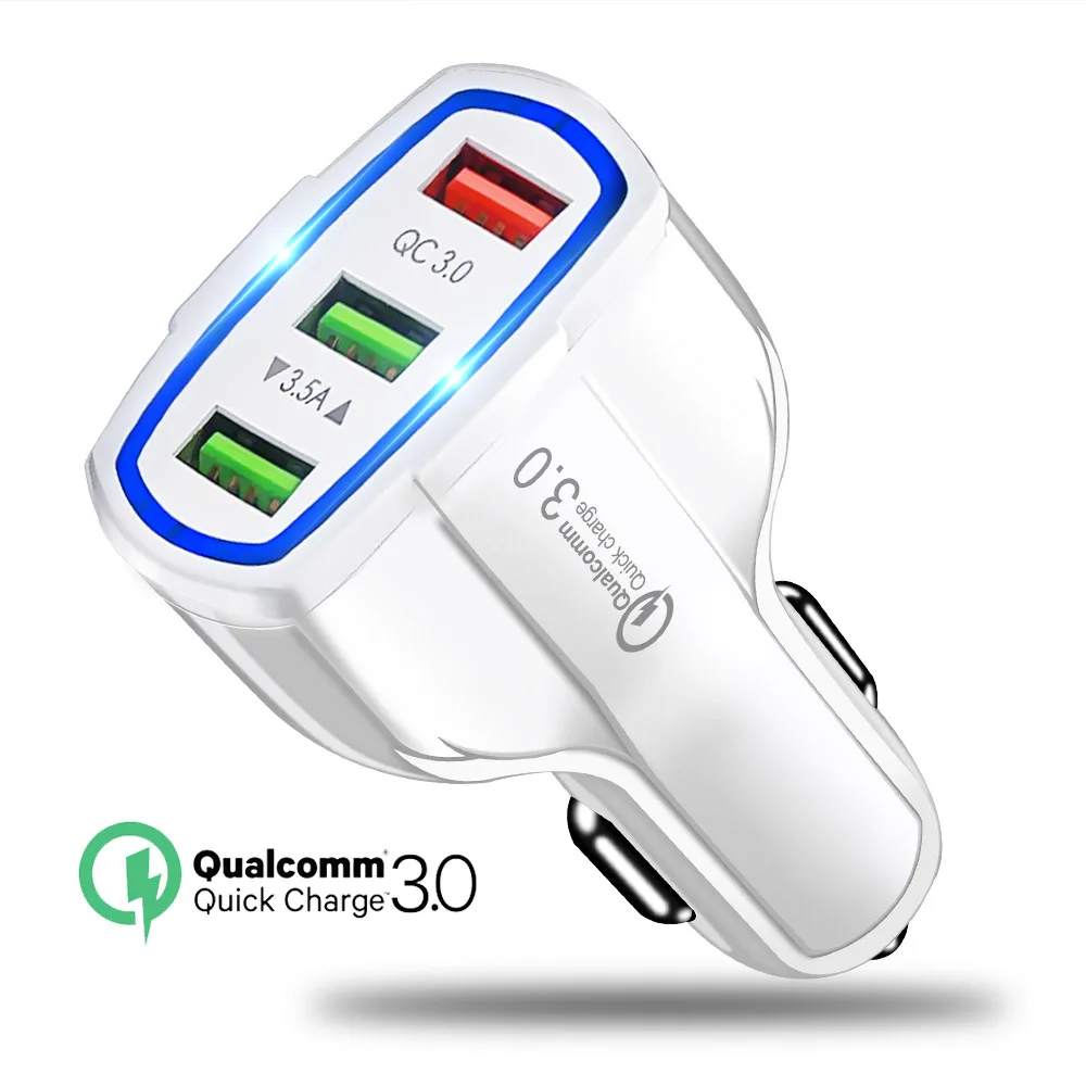 QGEEM QC 3,0 3 USB Автомобильное зарядное устройство Quick Charge 3,0 3 порта быстрое зарядное устройство для автомобильного телефона зарядное устройство адаптер для iPhone Xiaomi mi 9 Red mi - Тип штекера: Snow White