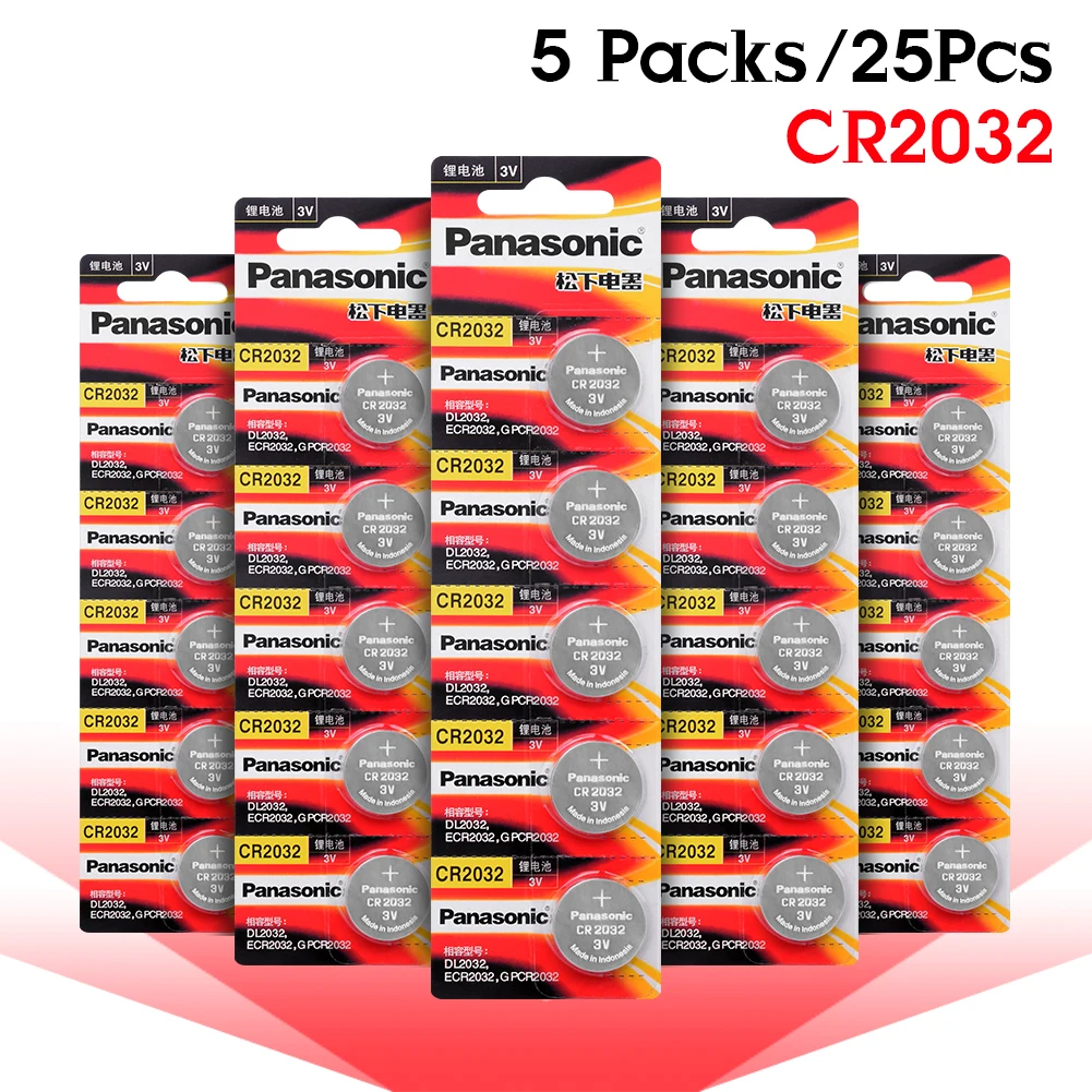 

PANASONIC 25Pcs 3V CR2032 DL2032 KL2032 5004LC SB-T15 Lithium Battery Button Coin Cell Toy Medical Device Batteries Bateria
