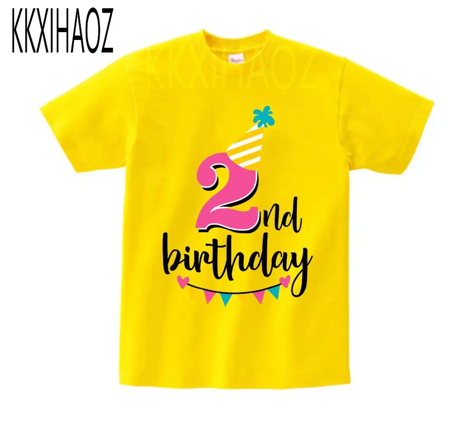 Забавные принты с надписями, футболка с надписью «Happy Birthday Number 1-3», детские летние топы с короткими рукавами, футболка для маленьких мальчиков и девочек, подарок на день рождения, NN - Цвет: yellow childreTshirt
