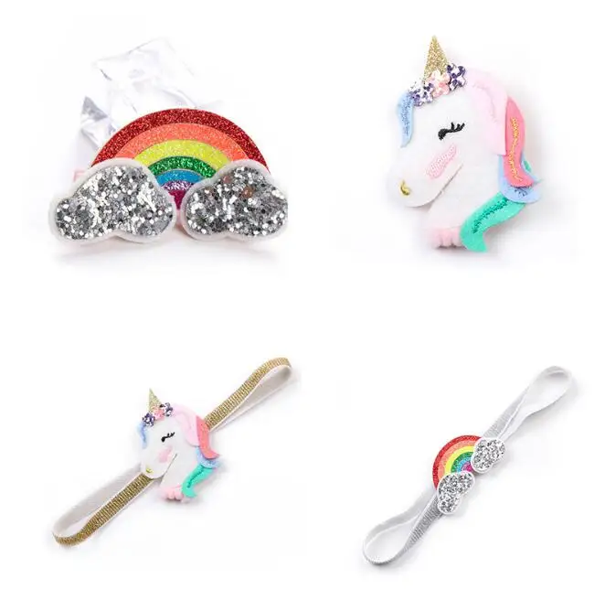 10Pc Hair Accessories Unicorn Hair Band Hair Hoop Handmade Rainbow Headwear Hairband Children's Solid Covered New Year Gift