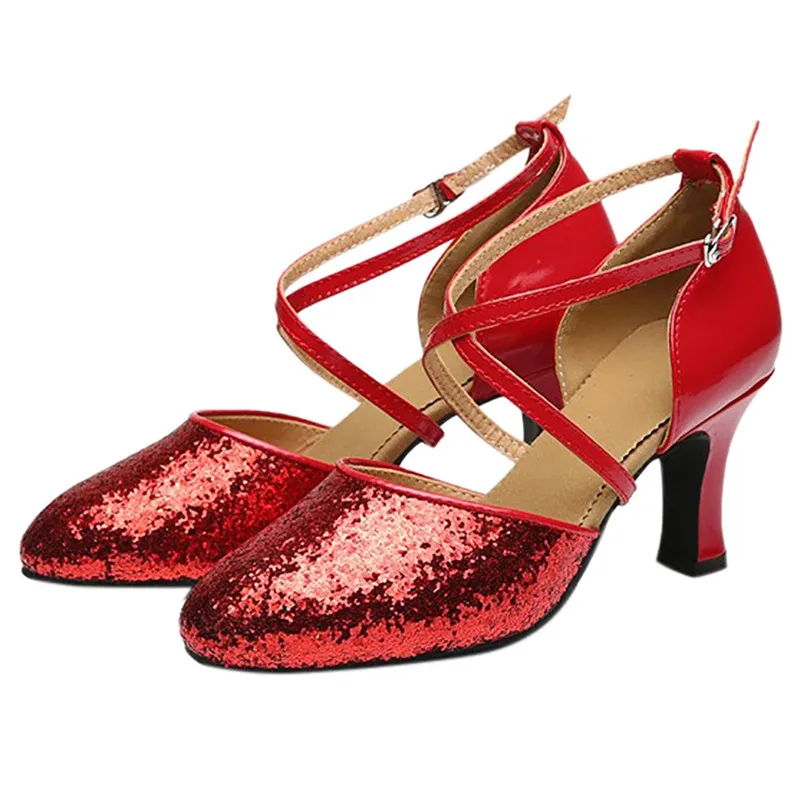 Women Dance Shoes Rumba Waltz Prom Ballroom Latin Salsa Dance Shoes Square Toe Wrap Dancing Shoes 5cm Heel #2P09 (14)