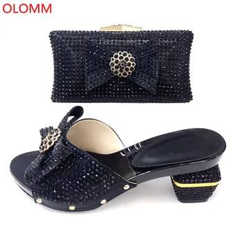 

OLOMM 2019 latest Italian black Shoes With Matching Bags African Women Shoes and Bags Set For Prom Party Summer Sandal!RR1-12