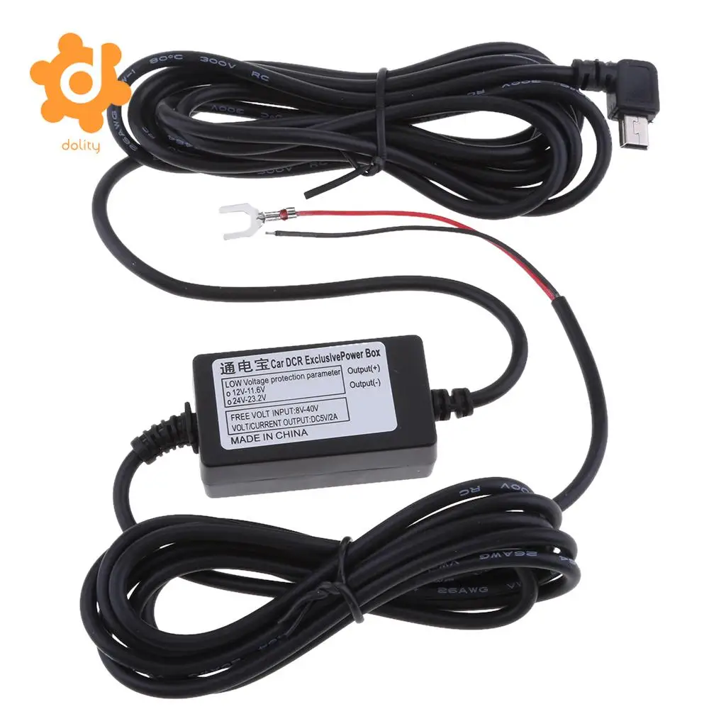 Car Dash Cam Hardwire Kits 8/36V to 5V 3A Mini USB Left Bend Adapter Cable