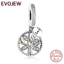

Original 100% 925 Sterling Silver Family Tree of life CZ Beads diy Gold Color Charms Fit Authentic Pandora Bracelet Jewelry