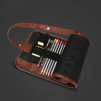 

1pcs Luxury Roll Leather PU Pen Bag Pouch Vintage Retro Pencil Cases For Stationery School Supplies Make Up Cosmetic Bag