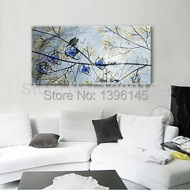 

100% Hand Painted Wall Art Birds in the Tree Hotels Abstract Oil Painting On Canvas Wall Pictures For Living Room