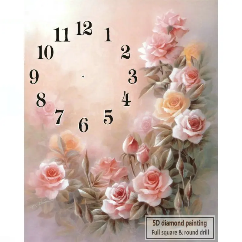

Pink rose wall clock 5d diamond painting cross stitch 50x60cm for home decoration 3d rhinestone diamond mosaic embroidery