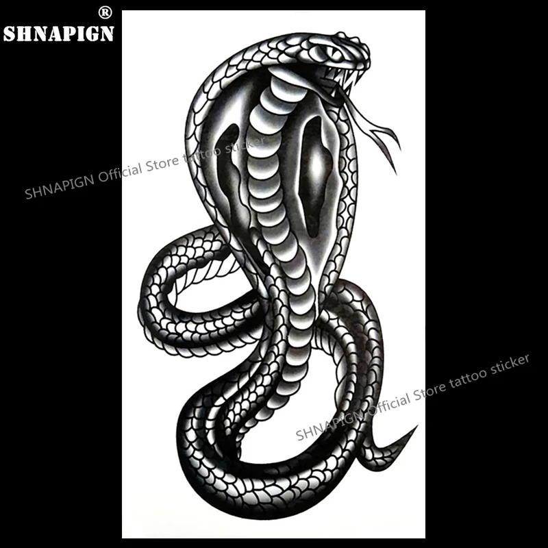 Черная временная татуировка SHNAPIGN Mamba Cobra Snake наклейки для тела 17*10 см
